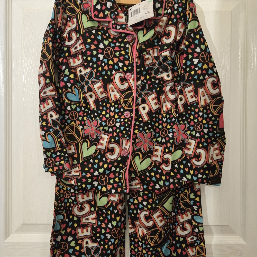 Joe Boxer Kids Pajama Set - Black with Multicolor Peace Design